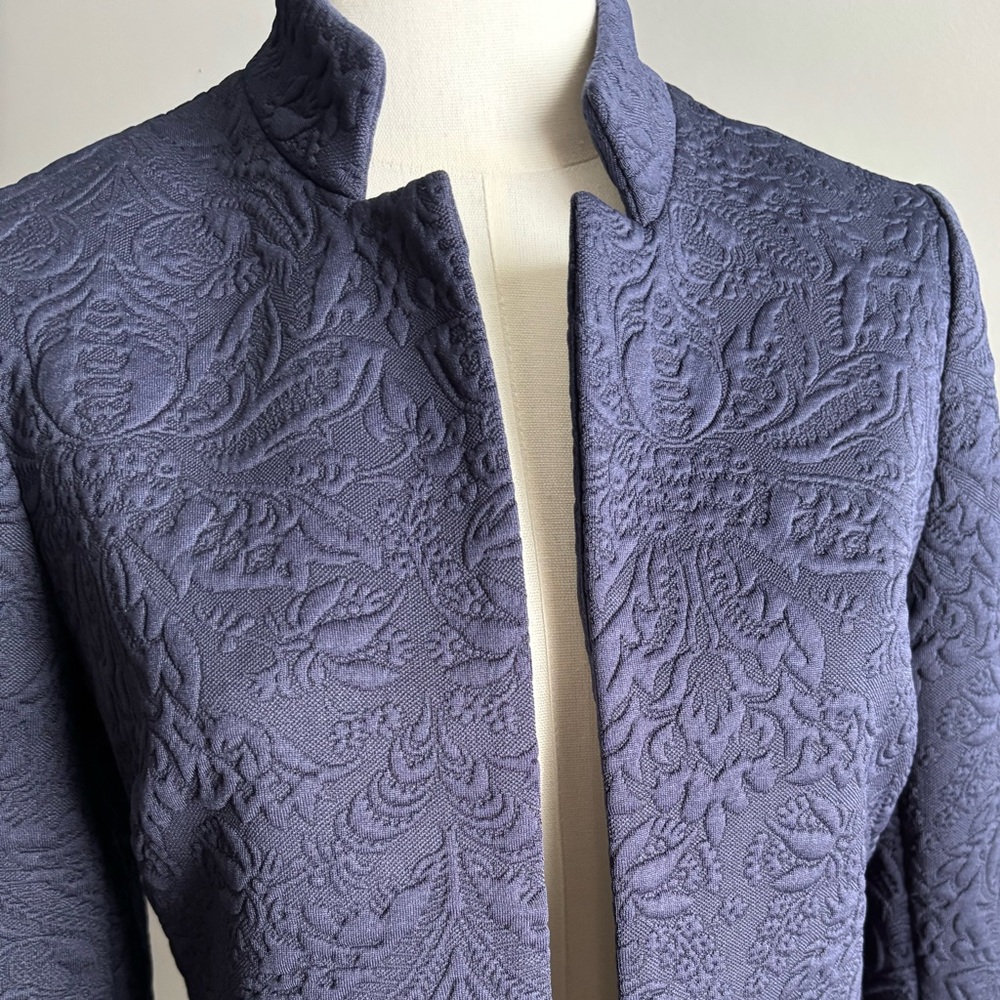 Chico's Navy Textured Long Blazer Jacket - Picture 2 of 7